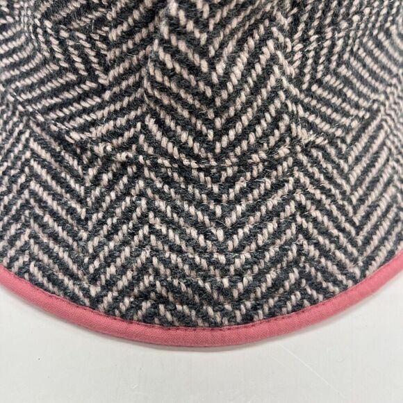 GAP Preppy Herringbone Hat S/M Wool Blend Lined Pink Band Bucket Cloche - Picture 2 of 7